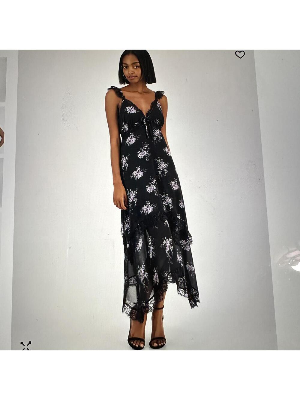 And Now This Textured Slip Dress Black Floral Whimsical Fairycore